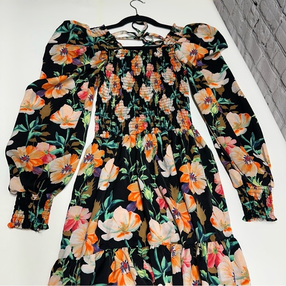 Beulah Black Maxi Dress with Floral Design long balloons sleeves size s NWT - Picture 8 of 10